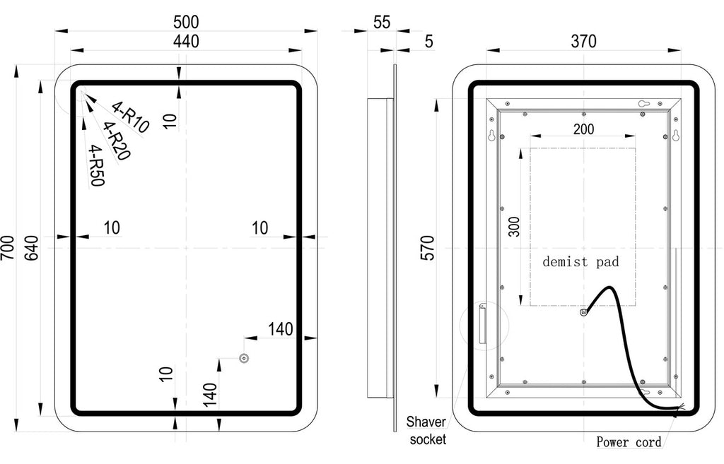 Ujala Rectangular Front-Lit LED Mirror - 700/ 800 mm