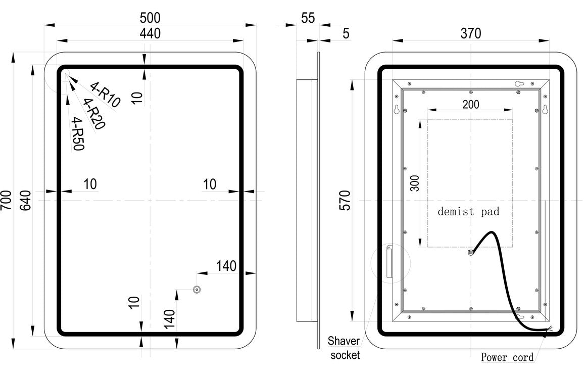 Ujala Rectangular Front-Lit LED Mirror - 700/ 800 mm