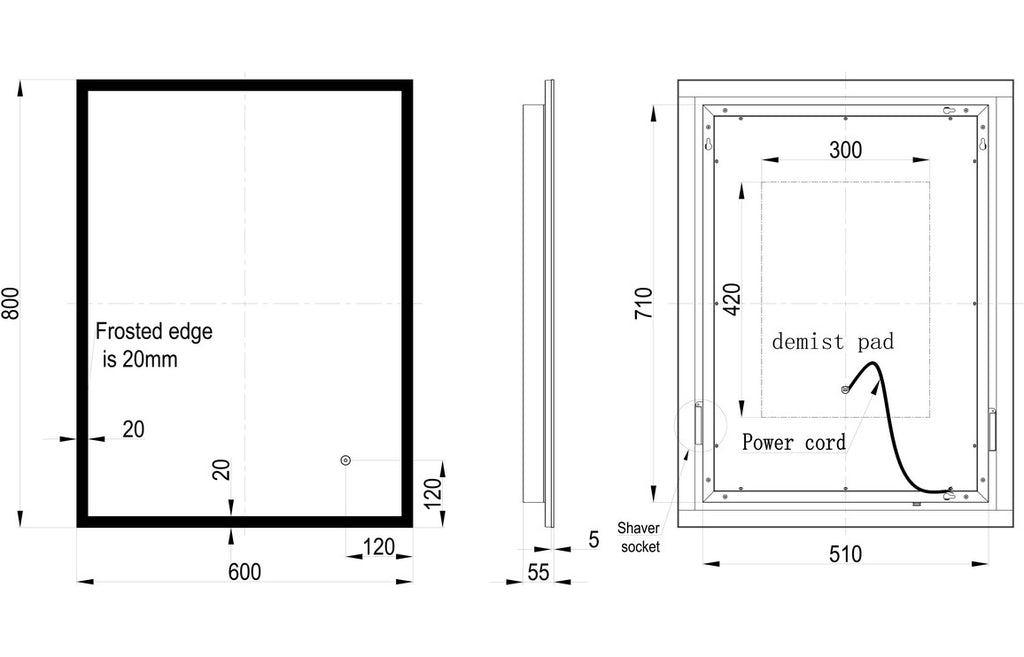 Sunder Rectangular Edge-Lit LED Mirror - 800/ 1200 mm