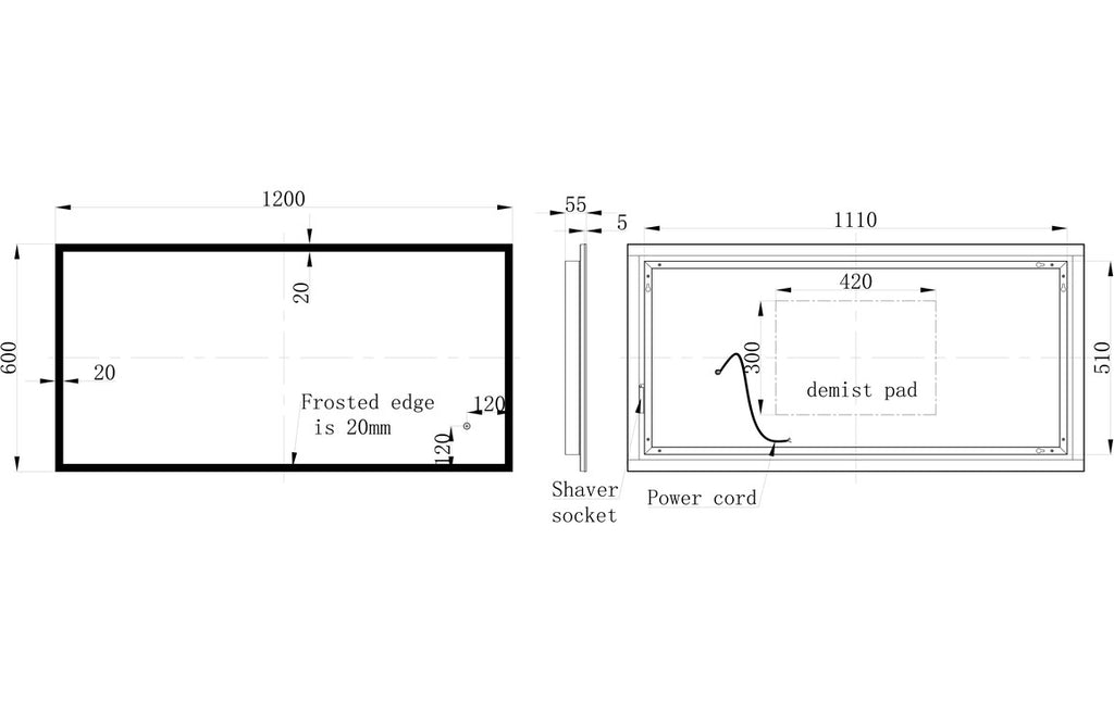 Sunder Rectangular Edge-Lit LED Mirror - 800/ 1200 mm