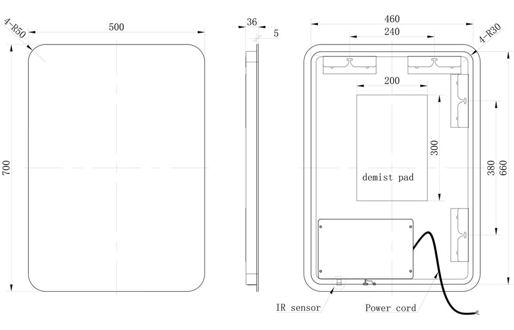 Janet Rectangular Back-Lit LED Mirror - 700/ 800/ 1200 mm