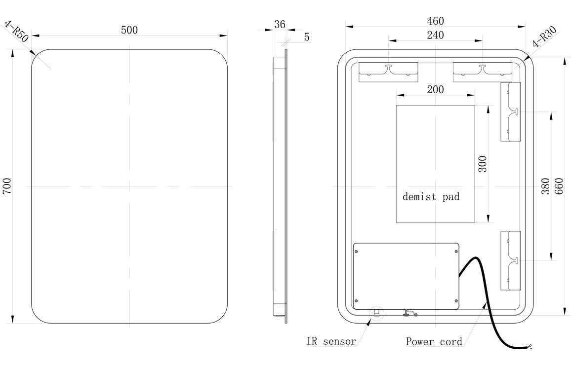 Janet Rectangular Back-Lit LED Mirror - 700/ 800/ 1200 mm