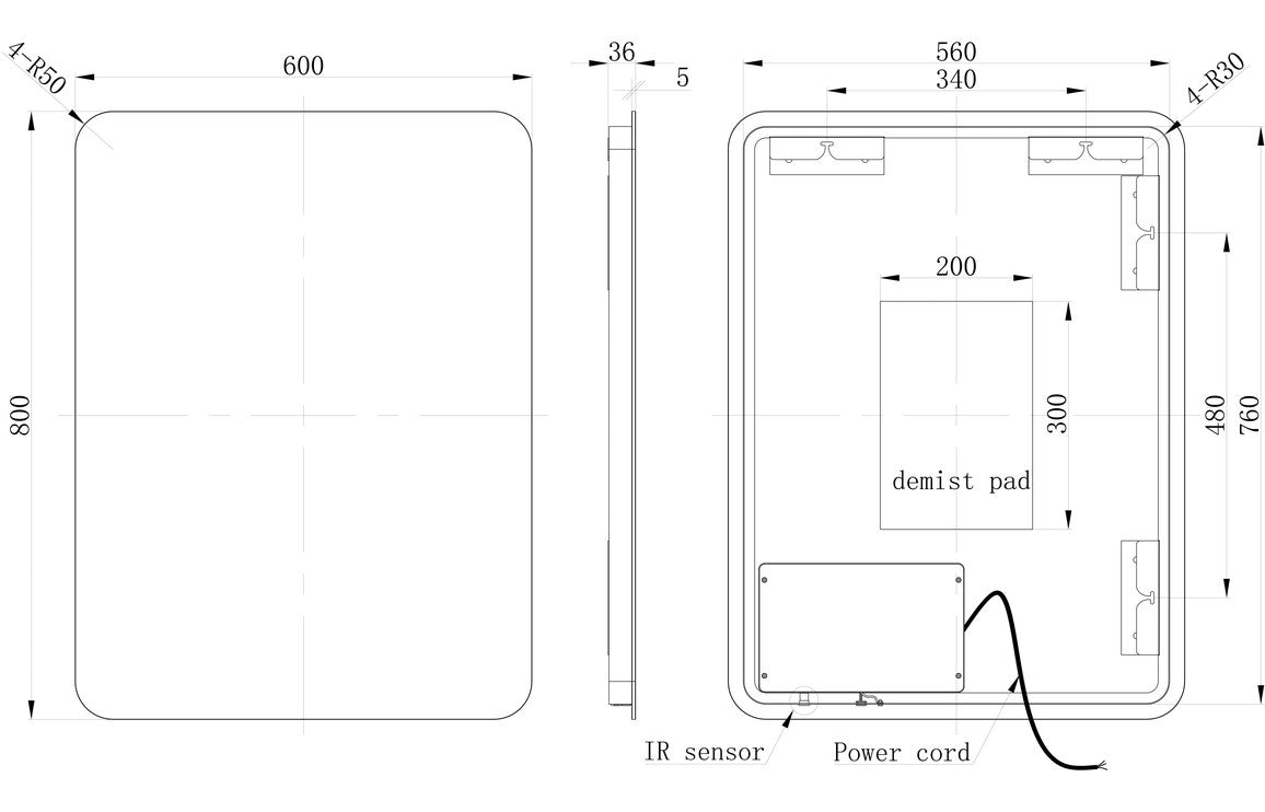 Janet Rectangular Back-Lit LED Mirror - 700/ 800/ 1200 mm