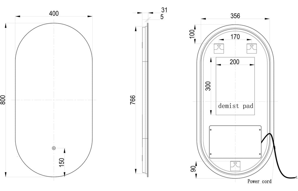 Mariya Oblong Back-Lit LED Mirror 800 x 400 mm