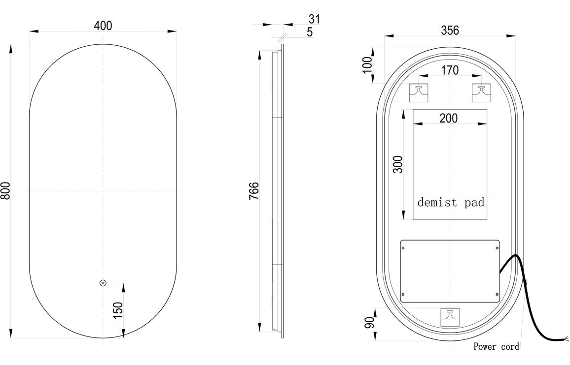 Mariya Oblong Back-Lit LED Mirror 800 x 400 mm