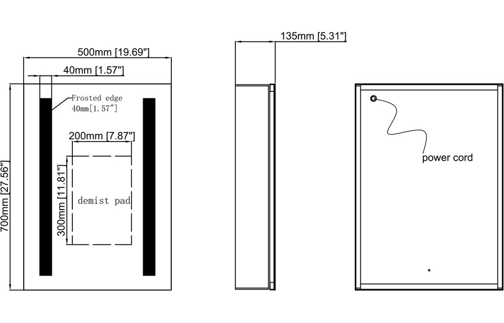 Banau 1 or 2 Door Front-Lit LED Mirror Cabinet - 500/ 600 mm