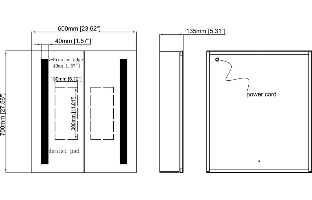Banau 1 or 2 Door Front-Lit LED Mirror Cabinet - 500/ 600 mm