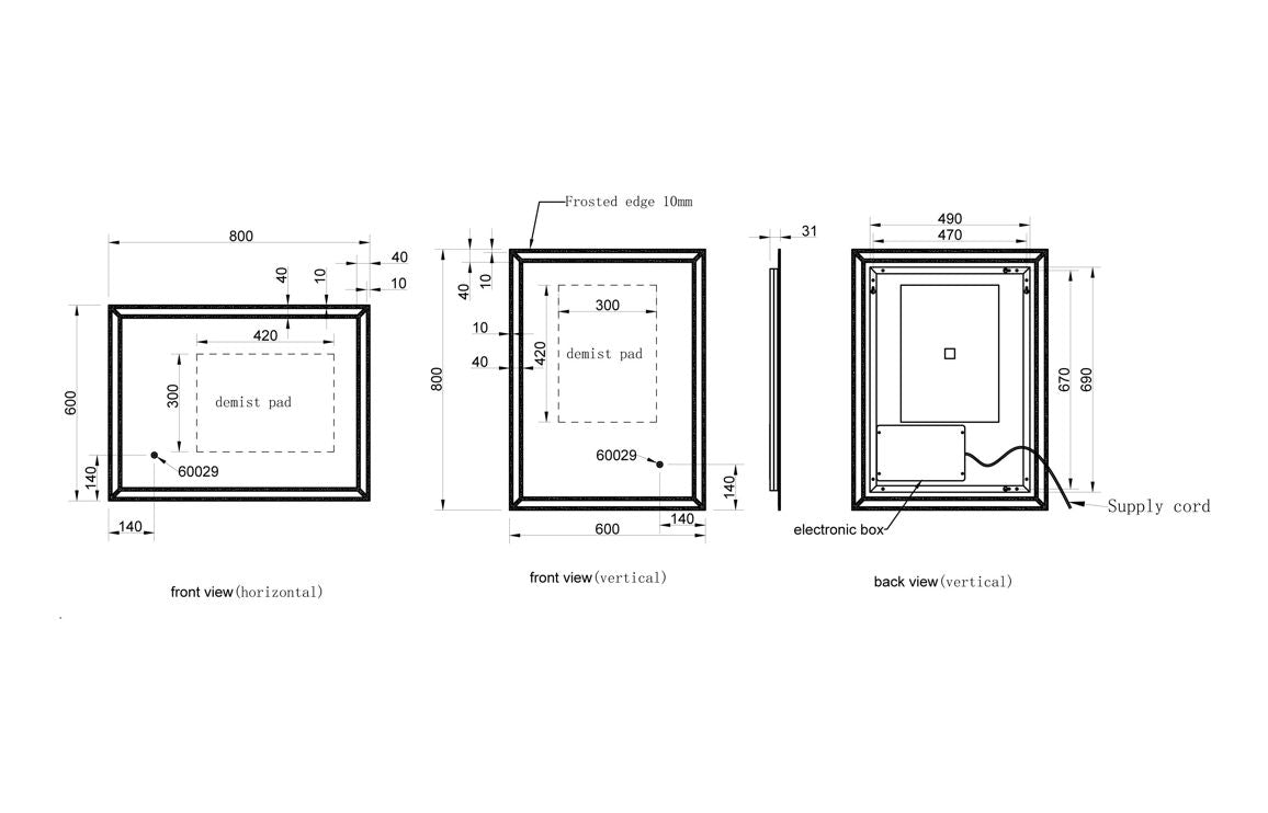 Gard Rectangular LED Mirror - 800 x 600 mm
