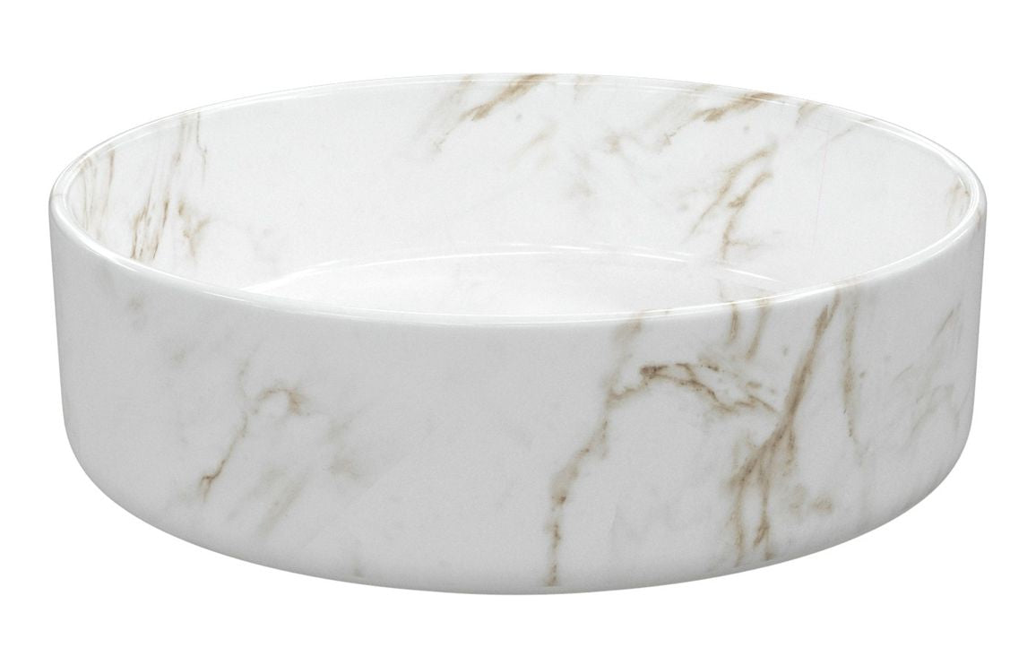 Santo 355mm Ceramic Round Washbowl & Waste - Marble Effect