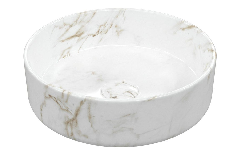 Santo 355mm Ceramic Round Washbowl & Waste - Marble Effect