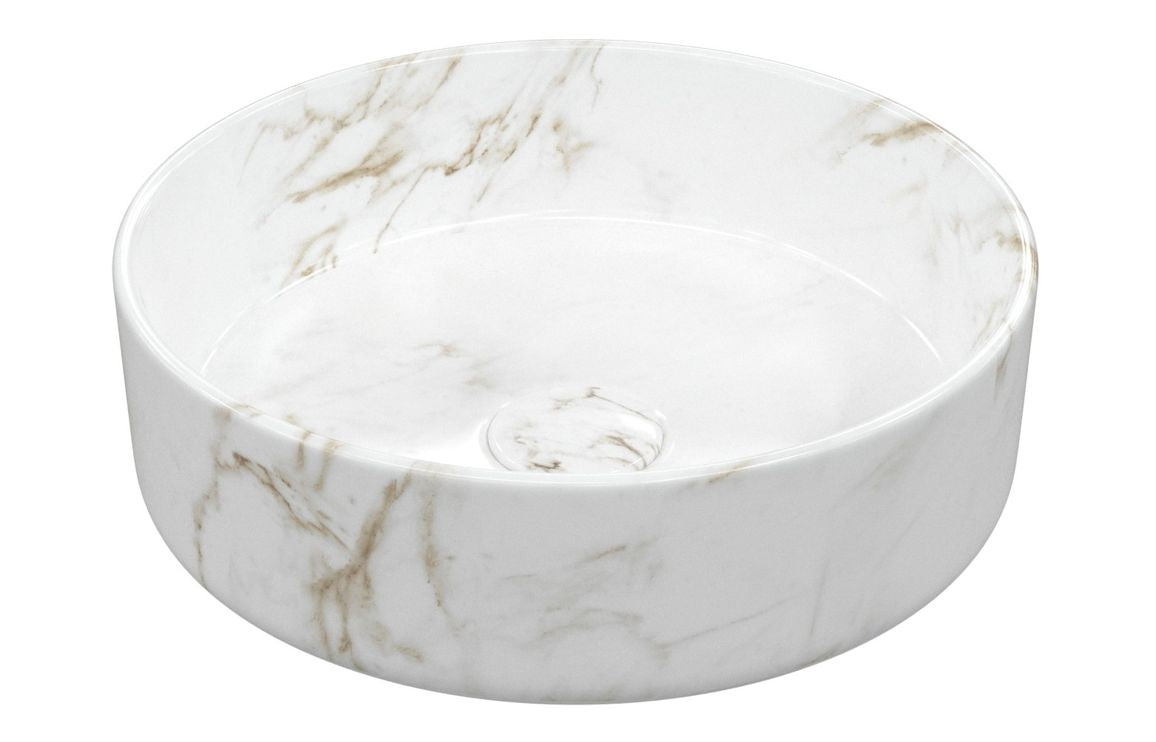 Santo 355mm Ceramic Round Washbowl & Waste - Marble Effect