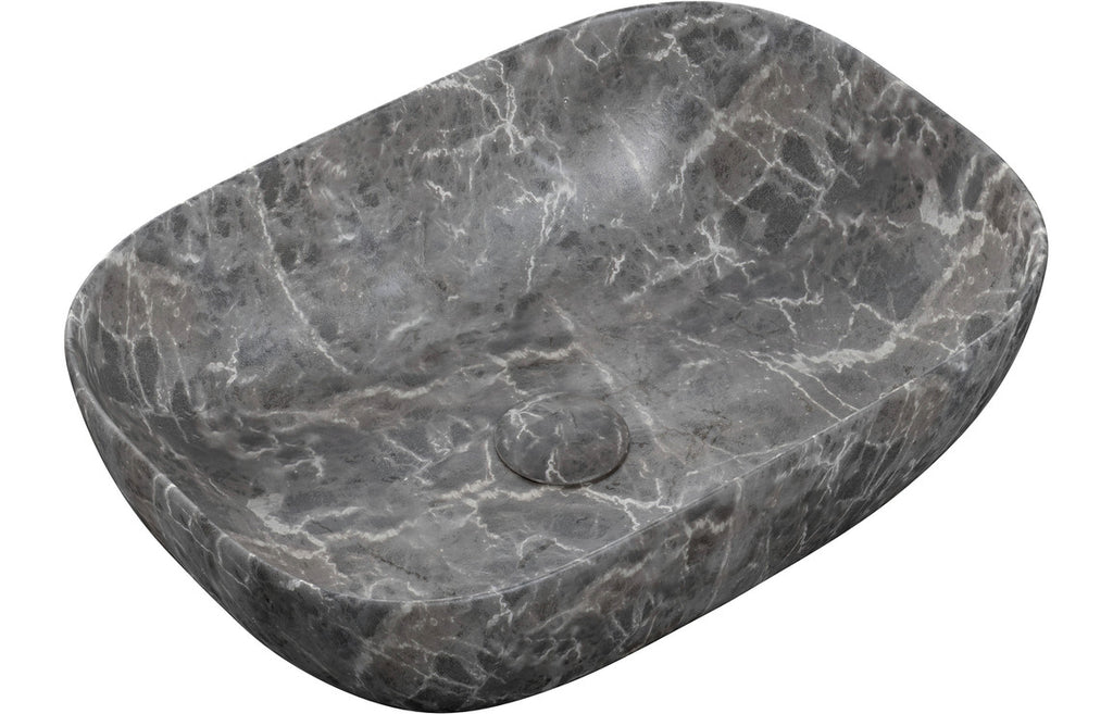 Roma 460x330mm Ceramic Washbowl - White/ Grey Marble effect