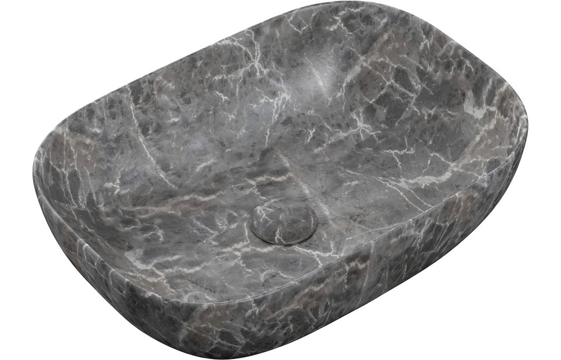 Roma 460x330mm Ceramic Washbowl - White/ Grey Marble effect