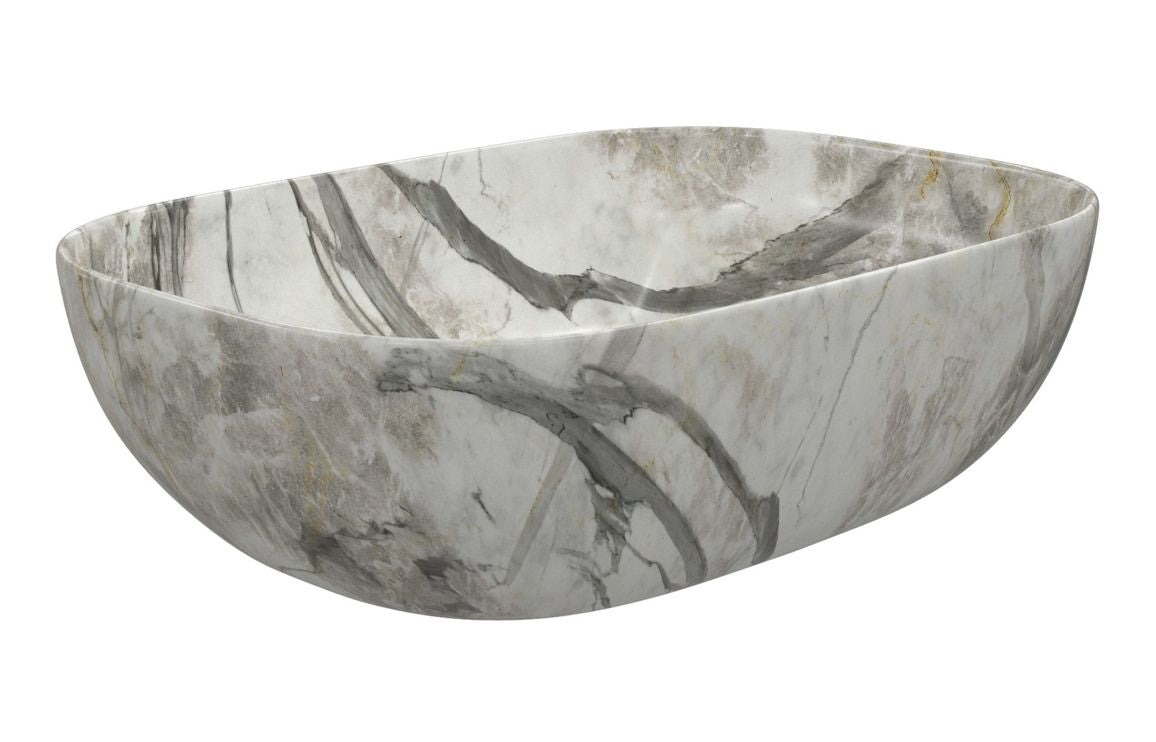 Roma 460x330mm Ceramic Washbowl - White/ Grey Marble effect