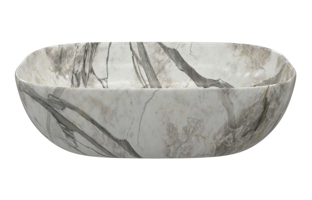 Roma 460x330mm Ceramic Washbowl - White/ Grey Marble effect