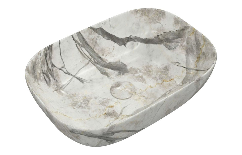Roma 460x330mm Ceramic Washbowl - White/ Grey Marble effect