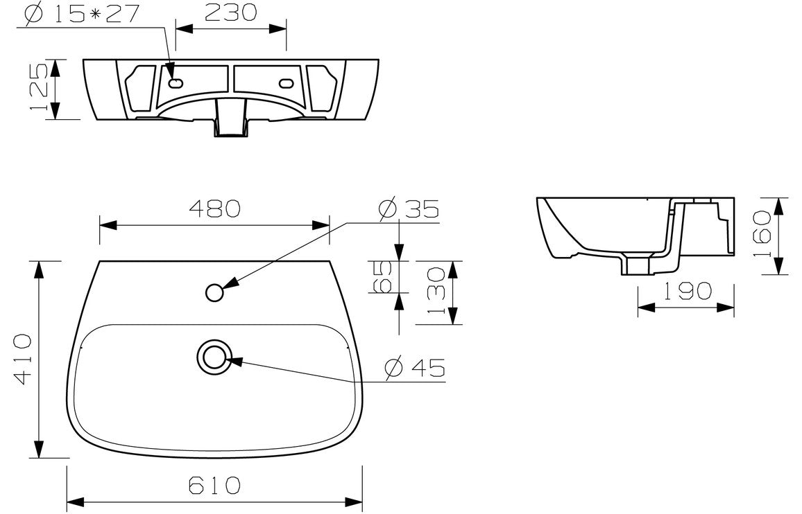 Dabi 600X400mm Basin & Full /  Semi Pedestal