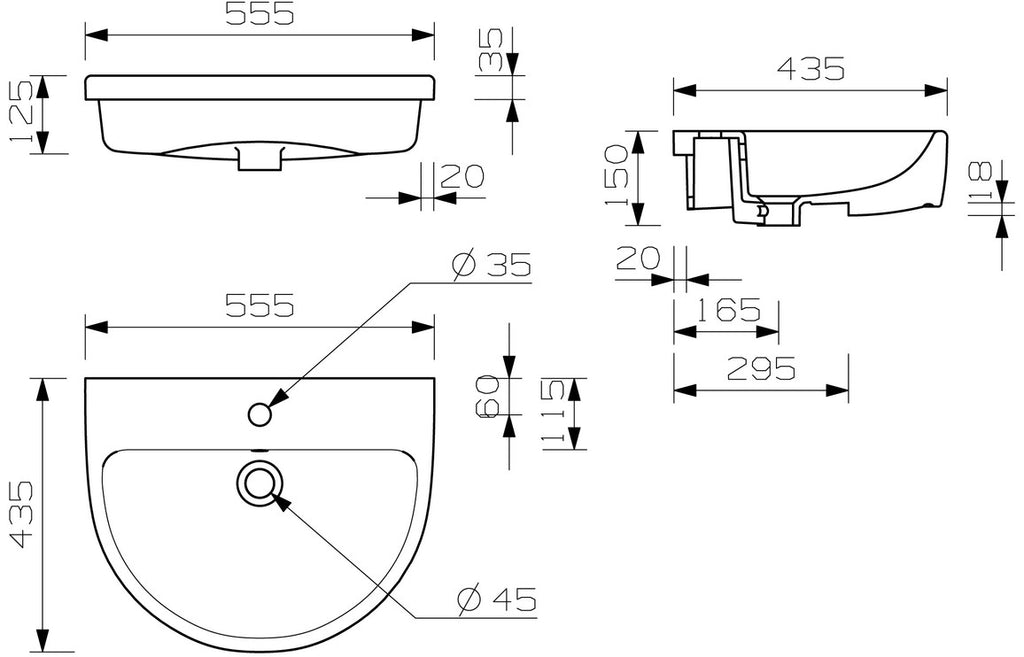 Orant 550X435mm Basin & Full /  Semi Pedestal/ Semi Recessed