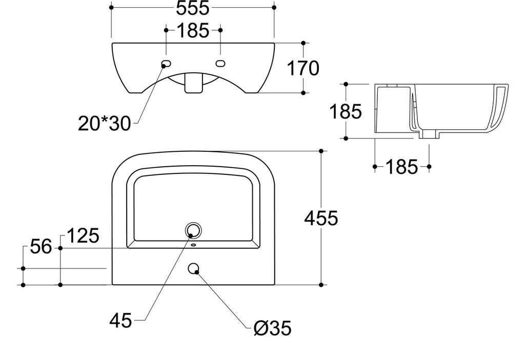 Chorus 450x320mm 1TH Cloakroom Basin & Bottle Trap