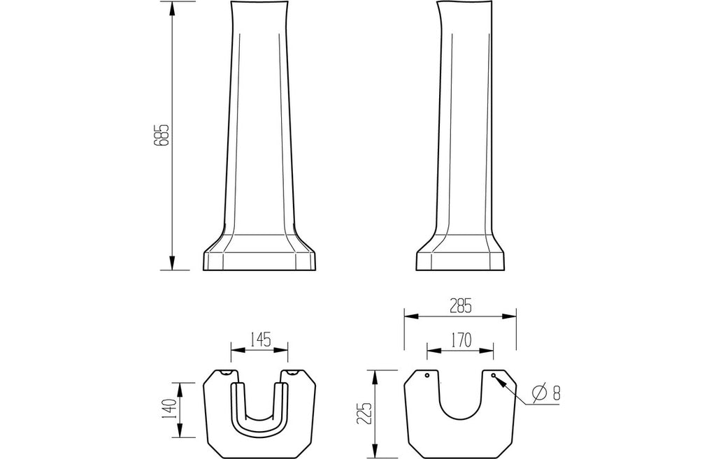 Royal 600x500mm Basin & Full Pedestal/ Semi recessed 495mm