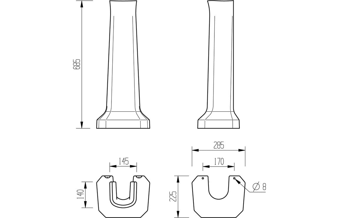 Royal 600x500mm Basin & Full Pedestal/ Semi recessed 495mm