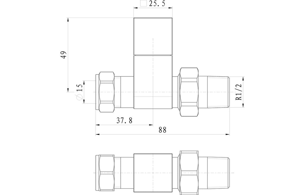 Square Chrome Radiator Valves - Angled/ Straight/ Corner