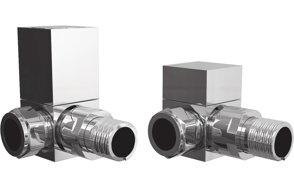 Square Chrome Radiator Valves - Angled/ Straight/ Corner