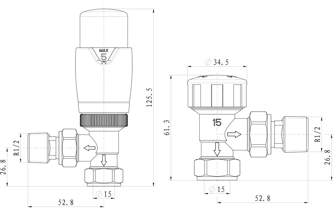 Thermostatic Chrome Radiator Valves - Angled/ Straight/ Corner