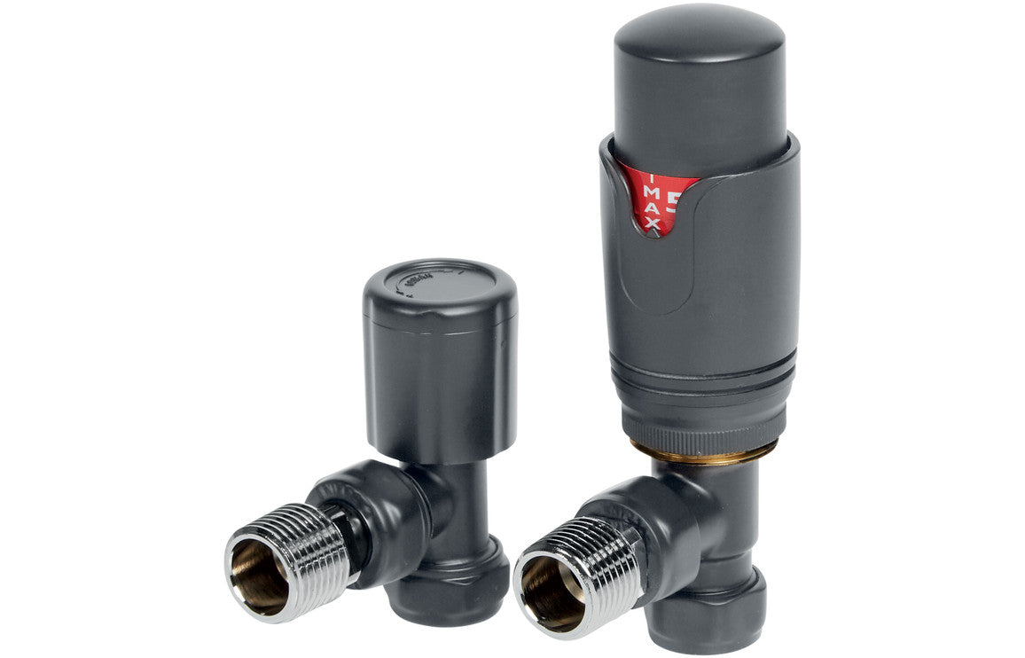 Thermostatic Anthracite Radiator Valves - Angled/ Straight/ Corner