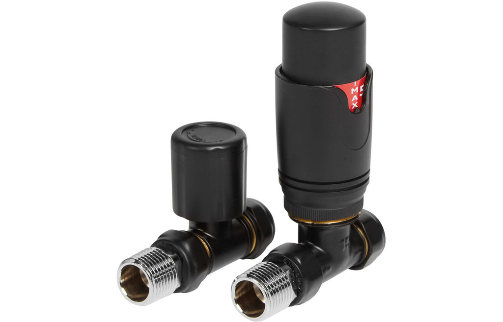 Thermostatic Matt Black Radiator Valves - Angled/ Straight/ Corner
