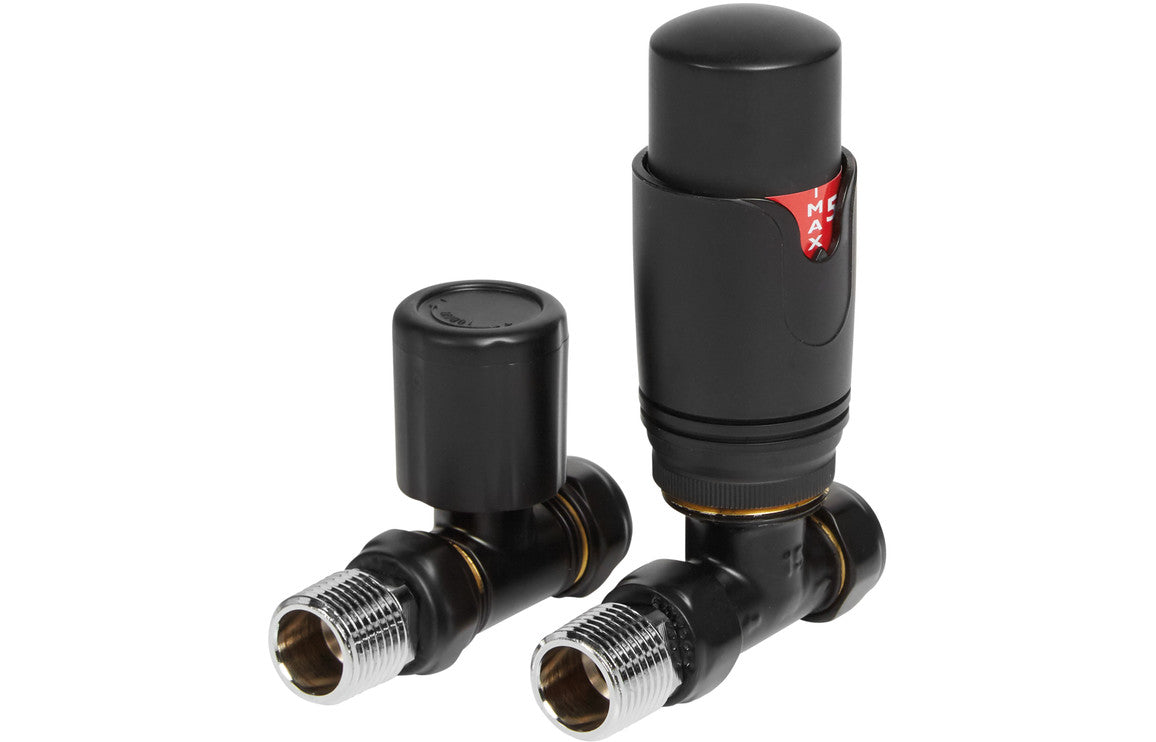 Thermostatic Matt Black Radiator Valves - Angled/ Straight/ Corner