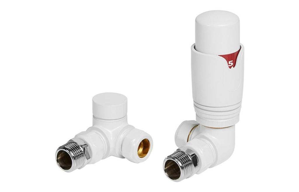 Thermostatic White Radiator Valves - Angled/ Straight/ Corner