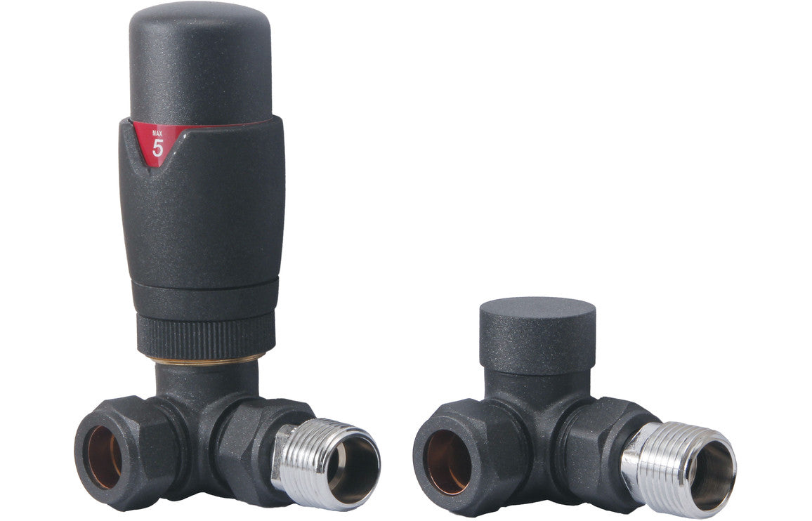 Thermostatic Anthracite Radiator Valves - Angled/ Straight/ Corner