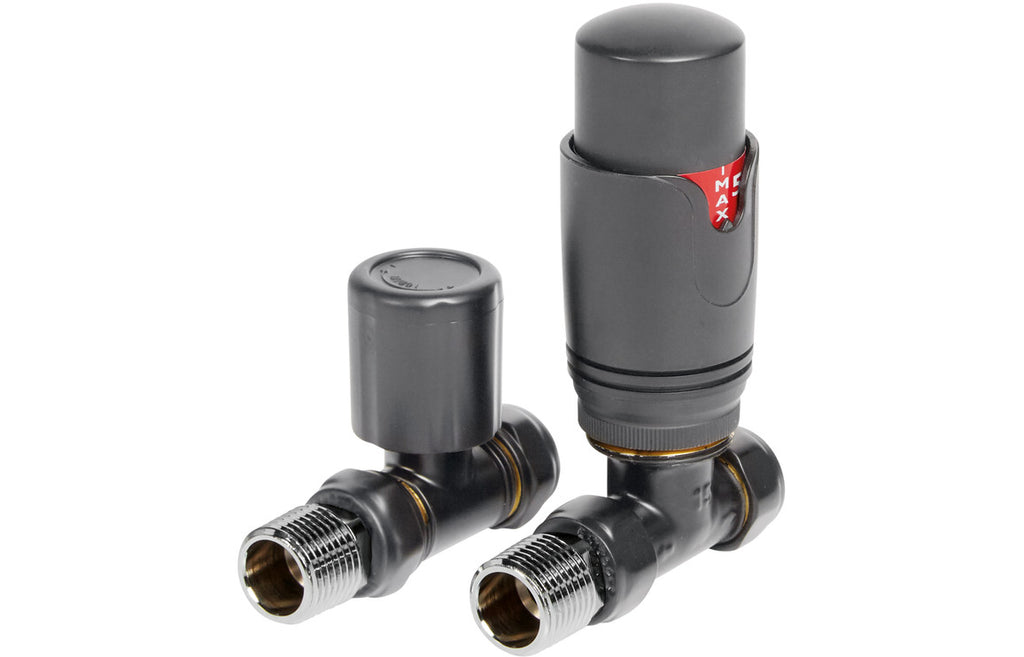 Thermostatic Anthracite Radiator Valves - Angled/ Straight/ Corner