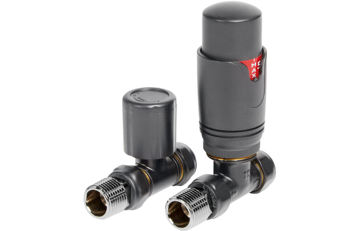 Thermostatic Anthracite Radiator Valves - Angled/ Straight/ Corner