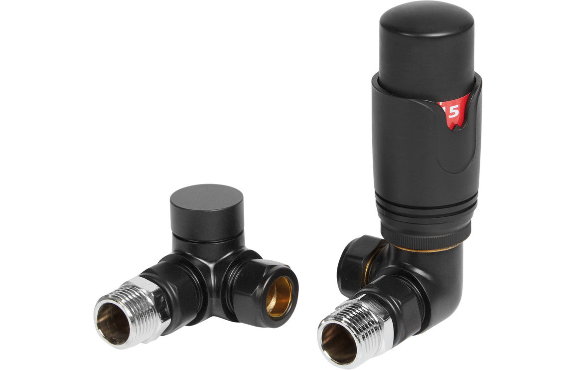 Thermostatic Matt Black Radiator Valves - Angled/ Straight/ Corner