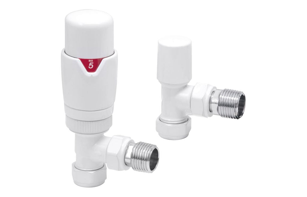 Thermostatic White Radiator Valves - Angled/ Straight/ Corner