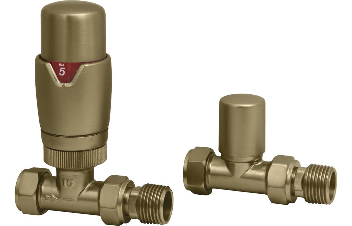 Thermostatic Brushed Brass Radiator Valves - Angled/ Straight/ Corner