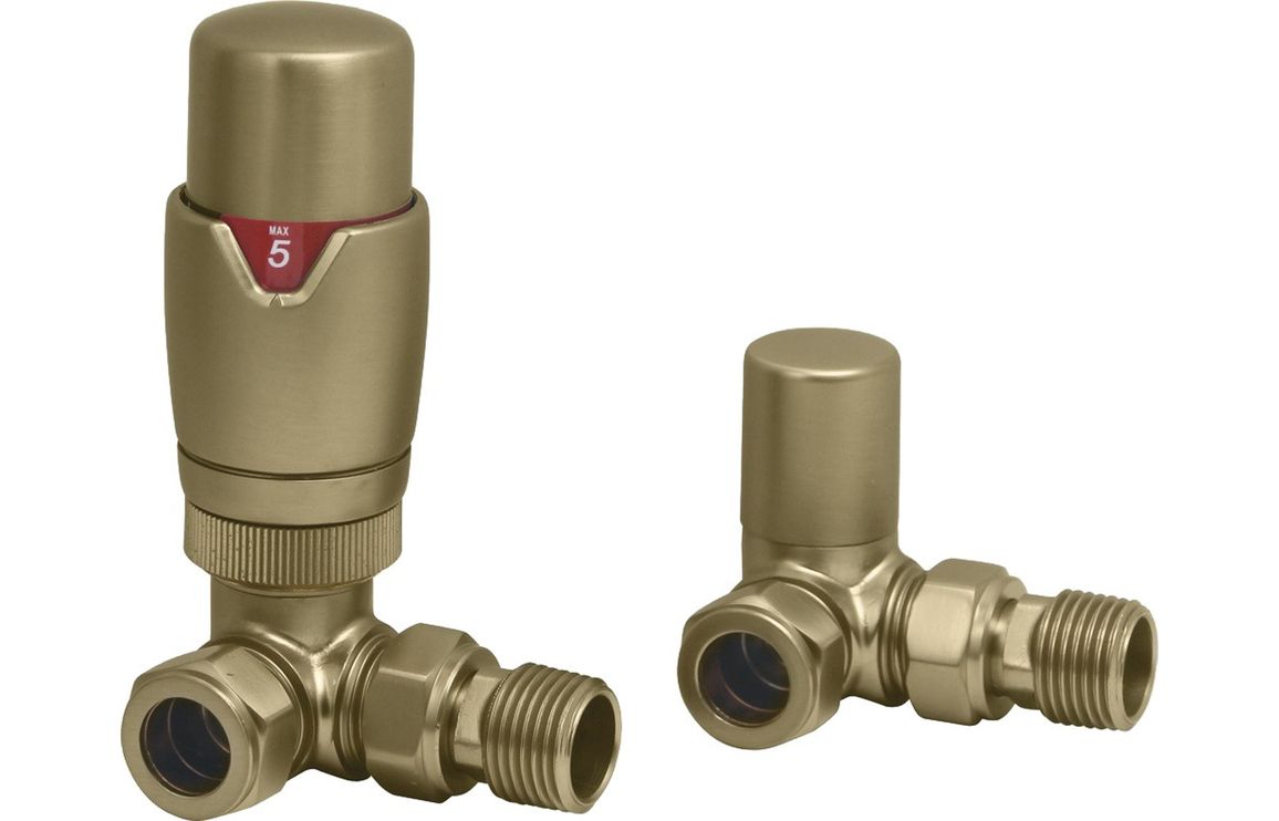 Thermostatic Brushed Brass Radiator Valves - Angled/ Straight/ Corner