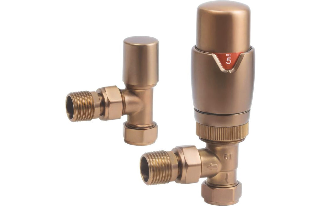 Thermostatic Brushed Bronze Radiator Valves - Angled/ Straight/ Corner
