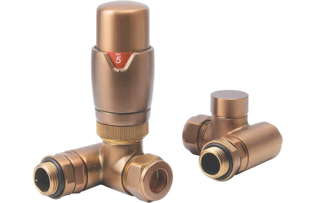 Thermostatic Brushed Bronze Radiator Valves - Angled/ Straight/ Corner