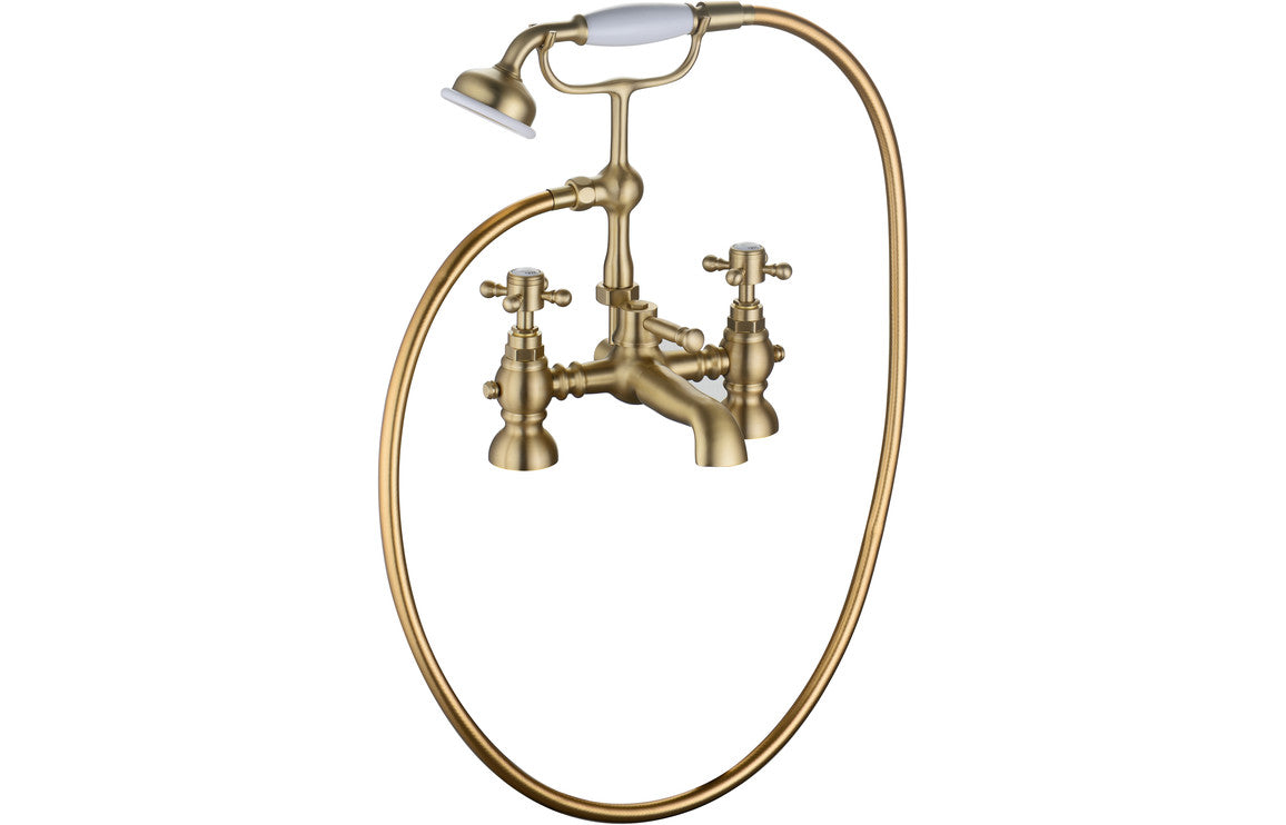 Kad Traditional Bath Filler with Shower Mixer - Brushed Brass, Chrome