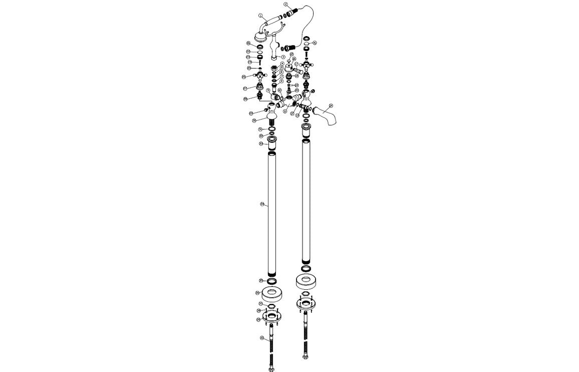 Kad Traditional Floor Standing Bath Filler with Shower Mixer - Brushed Brass, Chrome