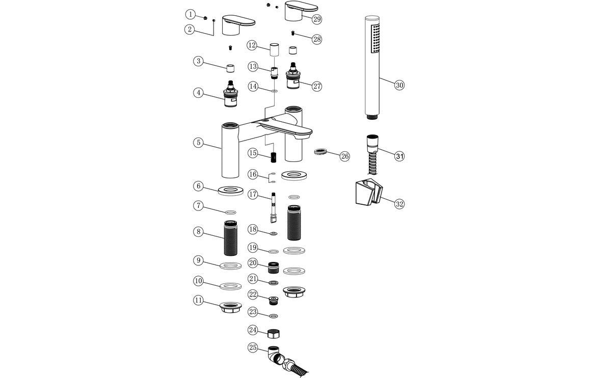 Tate Bath Filler with Shower Mixer & Bracket - Chrome