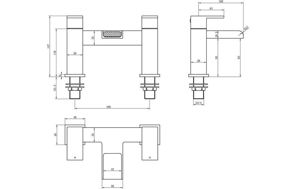 Hann Standard Bath Filler - Chrome