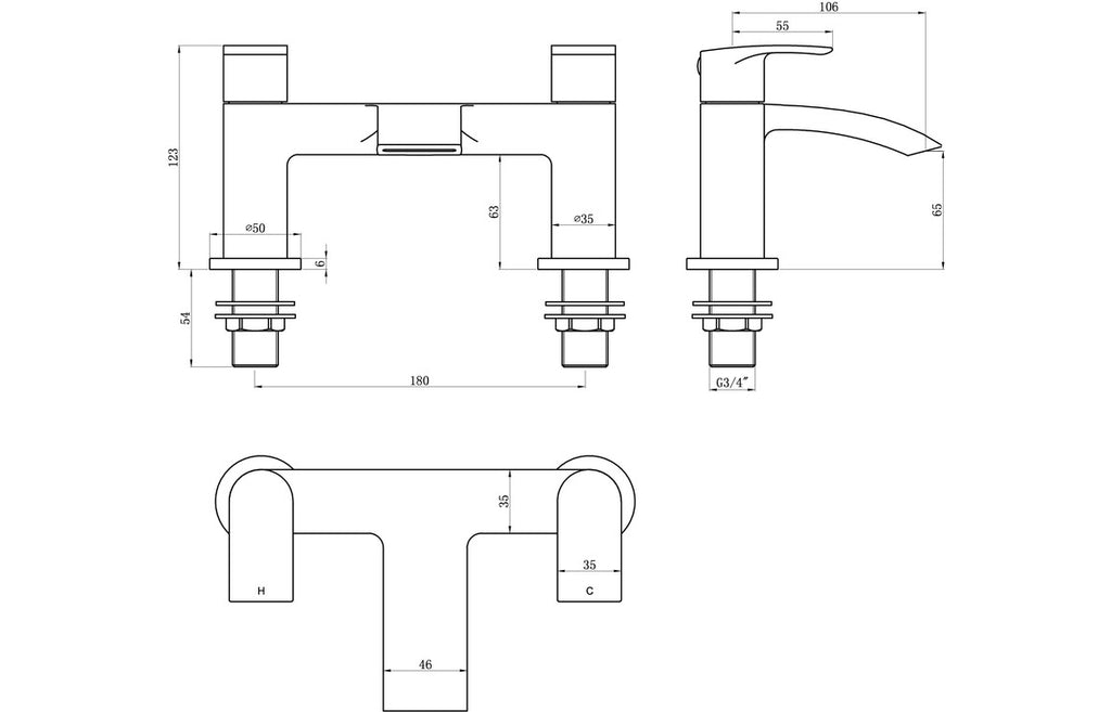 Kive Standard Bath Filler - Chrome