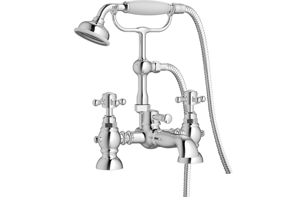 Kad Traditional Bath Filler with Shower Mixer - Brushed Brass, Chrome