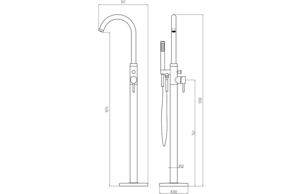 Lash Floor Standing Bath Filler with Shower Mixer - Brass, Black, Chrome, Bronze