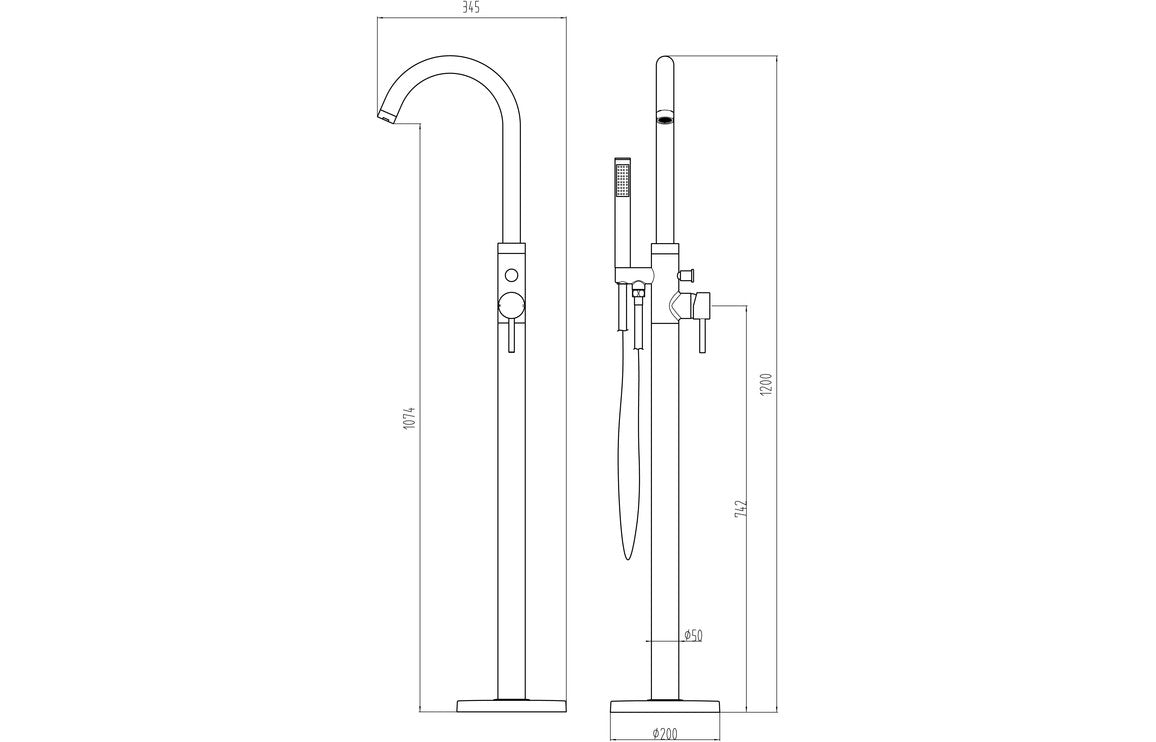 Lash Floor Standing Bath Filler with Shower Mixer - Brass, Black, Chrome, Bronze