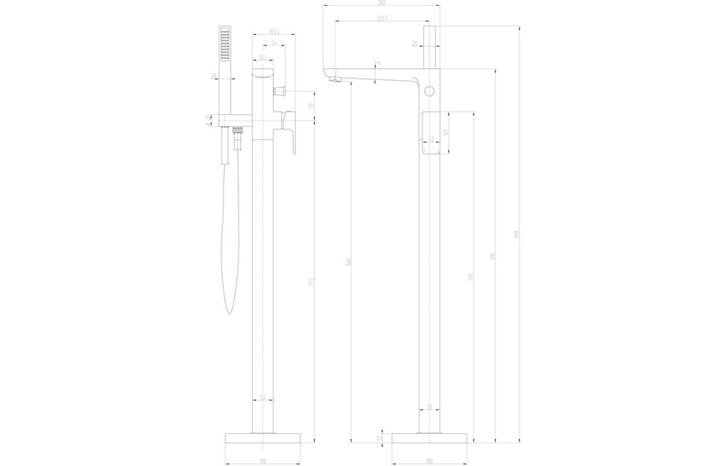 Abiro Floor Standing Bath Filler with Shower Mixer - Brass, Black, Chrome, Bronze